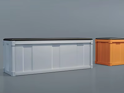White and Orange Outdoor Public Chair with Rectangular Design and Black Top Surface 3d model