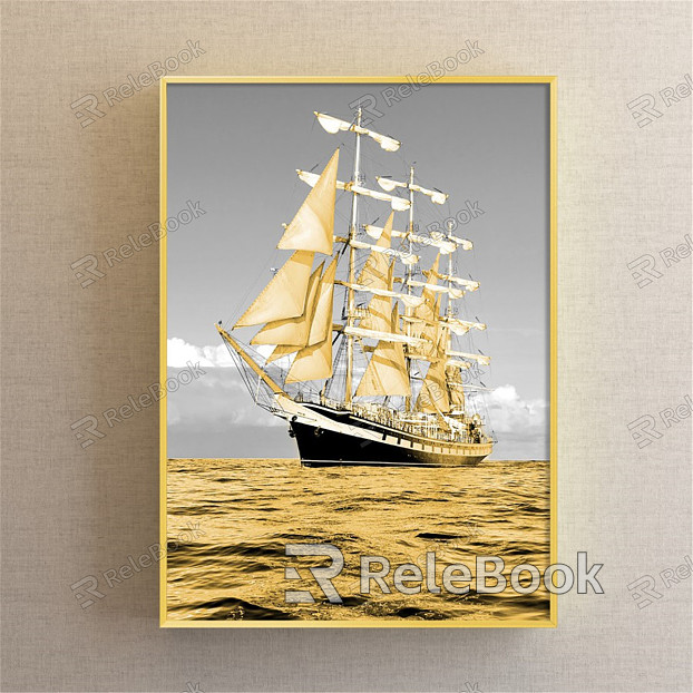 Light Luxury Landscape Painting Gold and Silver Study Landscape Boat Decorative Painting model