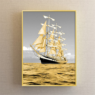 Light Luxury Landscape Painting Gold and Silver Study Landscape Boat Decorative Painting 3d model