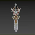 Intricate Fantasy Weapon With Sharp Blade Gold Green Accents And Gear Design