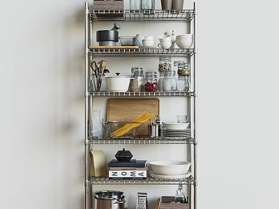 Multi tier Metal Storage Shelf Organizing Kitchen Pots Bowls Jars Pasta And Spices 3d model