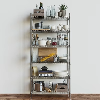 Multi tier Metal Storage Shelf Organizing Kitchen Pots Bowls Jars Pasta And Spices 3d model