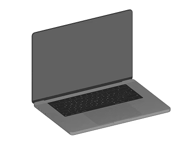 Open Laptop with Silver Body Black Screen and Keyboard Modern Design 3d model