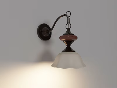 Modern Decorative Wall Lamp With Black Metal Arm And White Glass Shade 3d model