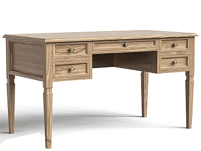 Elegant Wooden Desk With Multiple Drawers And Sturdy Carved Legs Design 3d model