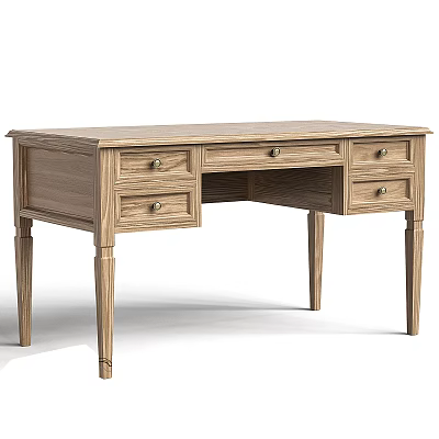 Elegant Wooden Desk With Multiple Drawers And Sturdy Carved Legs Design 3d model
