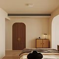 Warm Modern Bedroom Interior Design With Black Headboard Beige Pillows Brown Blanket And Wooden Floors