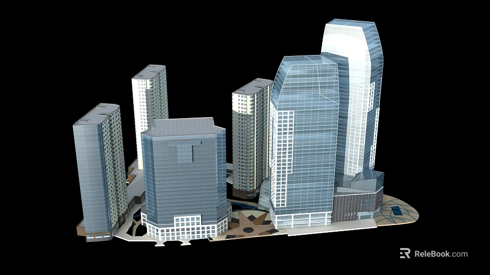 Modern High Rise Office Buildings With Glass Facade And Urban Architectural Design 3d model 