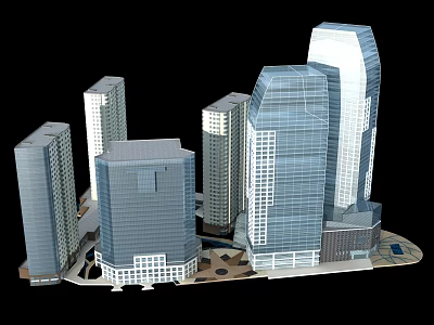 Modern High Rise Office Buildings With Glass Facade And Urban Architectural Design 3d model