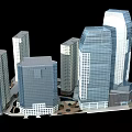 Modern High Rise Office Buildings With Glass Facade And Urban Architectural Design