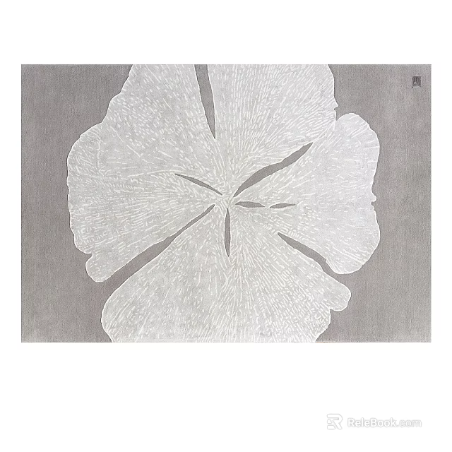Square Rug with Ginkgo Leaf Pattern Gray Background White Leaf Modern Detailed Texture 3d model