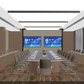 Modern Conference Room with Multiple Computer Monitors Long Tables Chairs and Large Screens 3d model