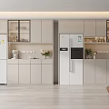 Modern Kitchen Interior With Stylish Wine Cabinet Glass Doors And White Storage Cabinets