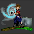 Woman With Brown Hair Using Blue Energy Effects On Green Grass Terrain