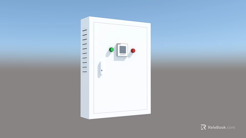 Industrial Electrical Control Device With White Enclosure Red Green Buttons And Ventilation Slots 3d model 