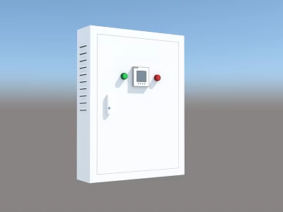 Industrial Electrical Control Device With White Enclosure Red Green Buttons And Ventilation Slots 3d model