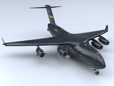 Realistic Black Military Transport Aircraft Model Featuring Four Engines Long Wings And Tail Marking 3d model