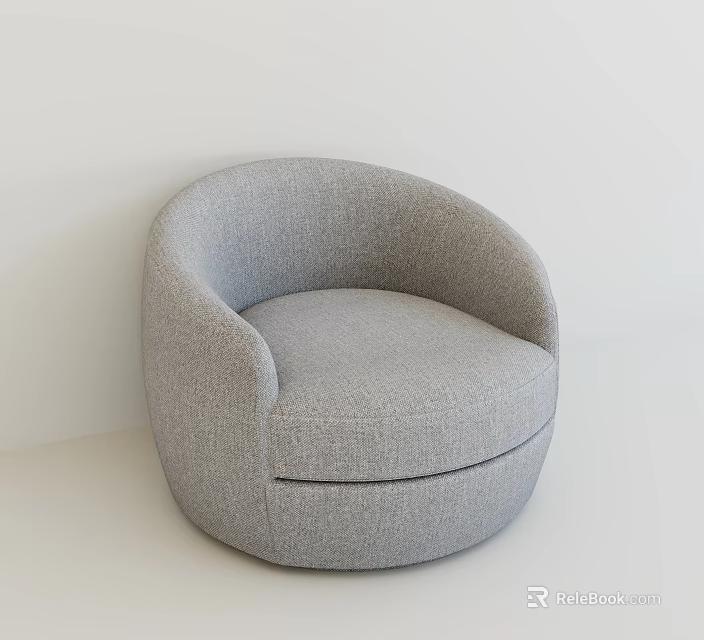 Gray Round Single Sofa With Upholstered Fabric And Armrest Design 3d model