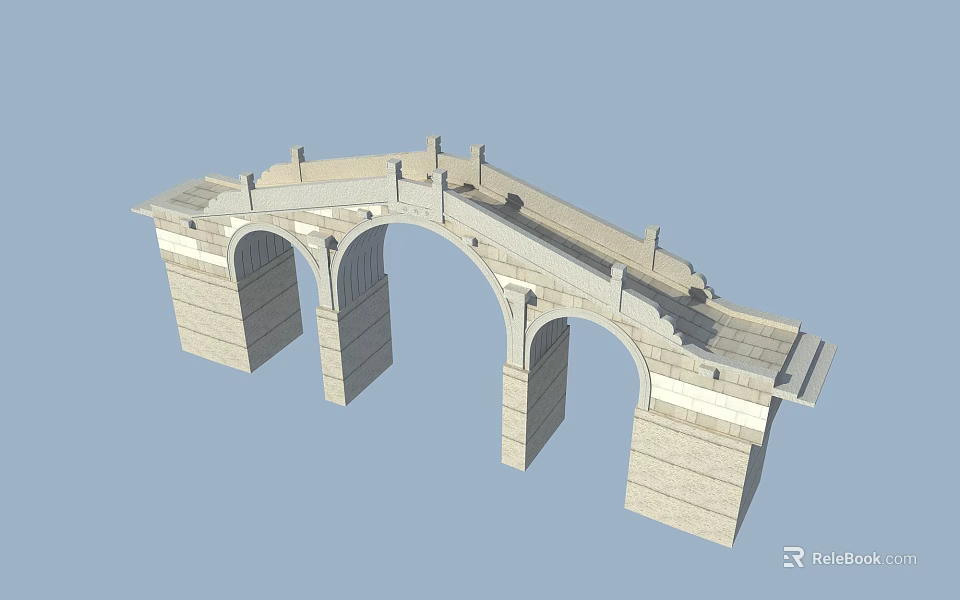 Classical Stone Arch Bridge Architectural Structure With Three Arches And Detailed Design 3d model 