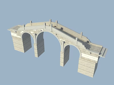 Classical Stone Arch Bridge Architectural Structure With Three Arches And Detailed Design 3d model