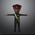 Cartoon Military Character In Black Uniform With Red Hat And Green Sash