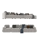 Light Colored Upholstered Sectional Sofa With Multiple Cushions And Throw Blanket 3d model