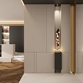 Modern Entryway Interior Design With White Cabinets Recessed Lighting And Herringbone Floor 3d model