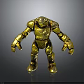 Shiny Golden Armored Robot Sculpture With Metallic Texture And Jointed Limbs