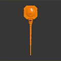 Orange Mechanical Hammer Weapon Featuring Futuristic Robotic Design And Metallic Texture