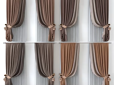 Elegant Brown Toned Curtains Collection with Bow Tie Accents and Various Shades 3d model