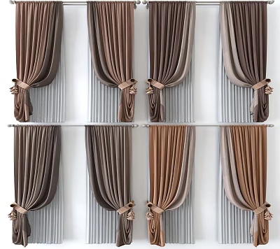 Elegant Brown Toned Curtains Collection with Bow Tie Accents and Various Shades 3d model