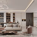 Modern Minimalist Living Dining Room With Sectional Sofa Wooden Coffee Table And Chandelier
