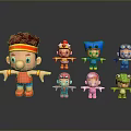 Cartoon Characters And Colorful Creatures Toy Figurines Standing In Row With Various Designs