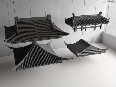 Various Traditional Architectural Components Featuring Sloped Roofs And Curved Eaves Design 3d model