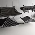 Various Traditional Architectural Components Featuring Sloped Roofs And Curved Eaves Design