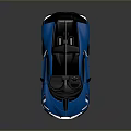 Blue Bugatti Sports Car with Black Roof Rear Spoiler and Streamlined Design
