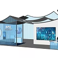Modern Exhibition Booth Design With Curved Structure Digital Screen And Human Models 3d model