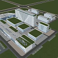 Spacious Large Building Complex With Green Roof And Parking Area Surrounded By Trees