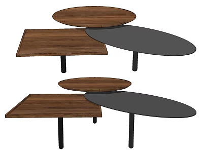 Modern Coffee Table With Wooden And Black Tabletop Round And Rectangular Shapes Black Legs 3d model