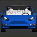 Blue Electric Sedan With Transparent Roof And Light Colored Seats Shiny Body