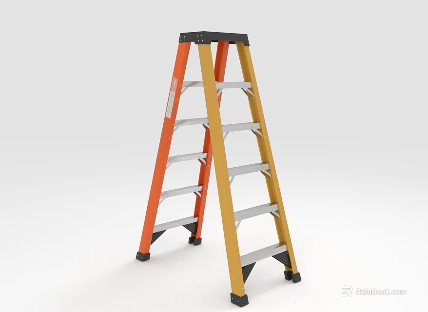 Orange And Yellow A Frame Aluminum Ladder With Multiple Steps And Anti Slip Design 3d model 