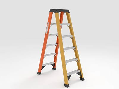 Orange And Yellow A Frame Aluminum Ladder With Multiple Steps And Anti Slip Design 3d model