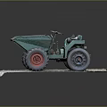 Green Small Utility Dumper Vehicle with Red Wheels Tipping Bucket and Engine on Platform