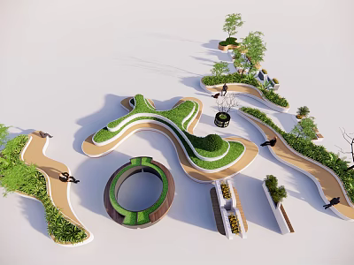 Modern Outdoor Chair with Greenery Curved Pathways in Landscape Design 3d model