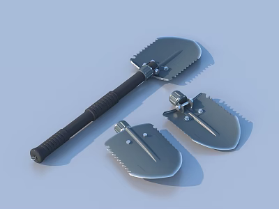 Practical Hardware Shovel Tools Set With Serrated Metal Blades And Black Handles 3d model