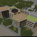Modern Hexagonal School Building Featuring Green Roofs Skylights And Campus Trees 3d model