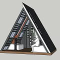 Modern Triangular Building Interior With Person Sitting On Sofa And Windows