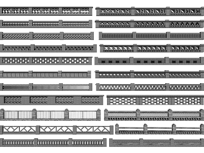 Decorative Landscape Wall Featuring Various Architectural Patterns And Ornamental Designs 3d model