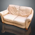 Beige Leather Two-Seater Sofa With Wrinkled Surface And Brown Legs