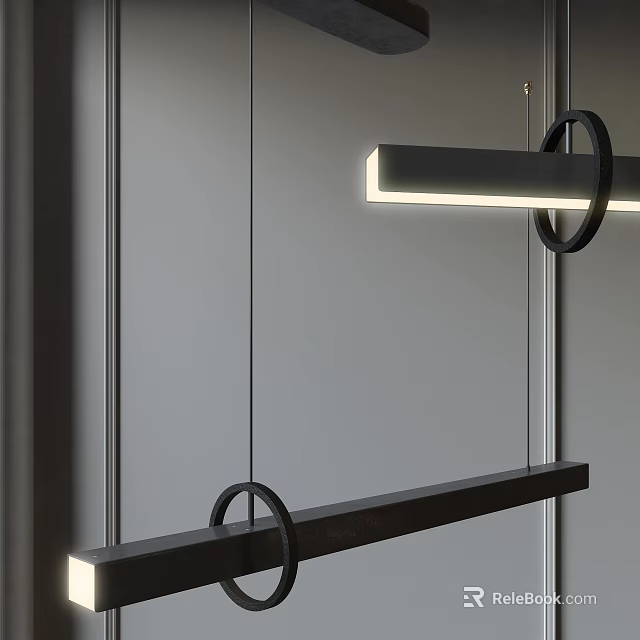 Modern Geometric Chandelier With Circular Ring And Linear Light In Interior Space 3d model 